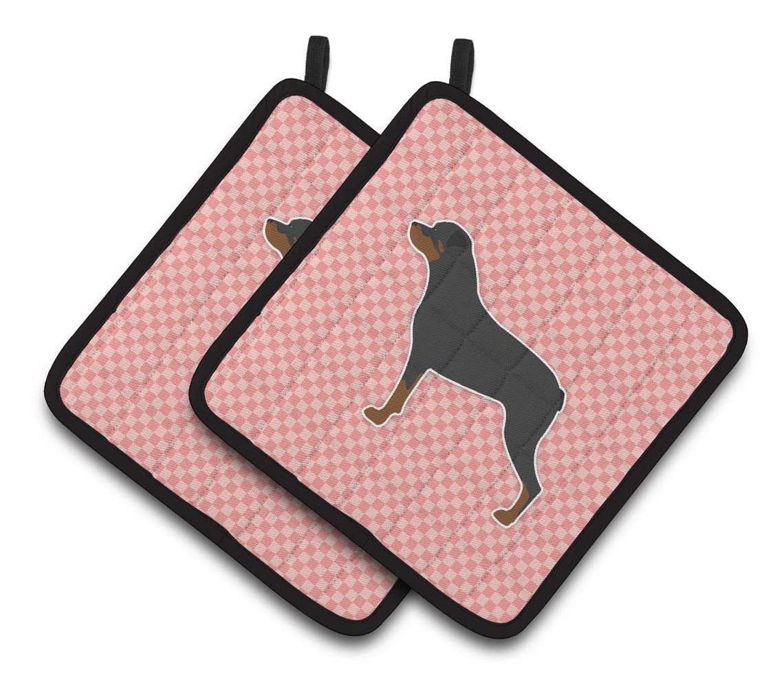 Rottweiler Checkerboard Pink Pair of Pot Holders BB3666PTHD by Caroline&#39;s Treasures