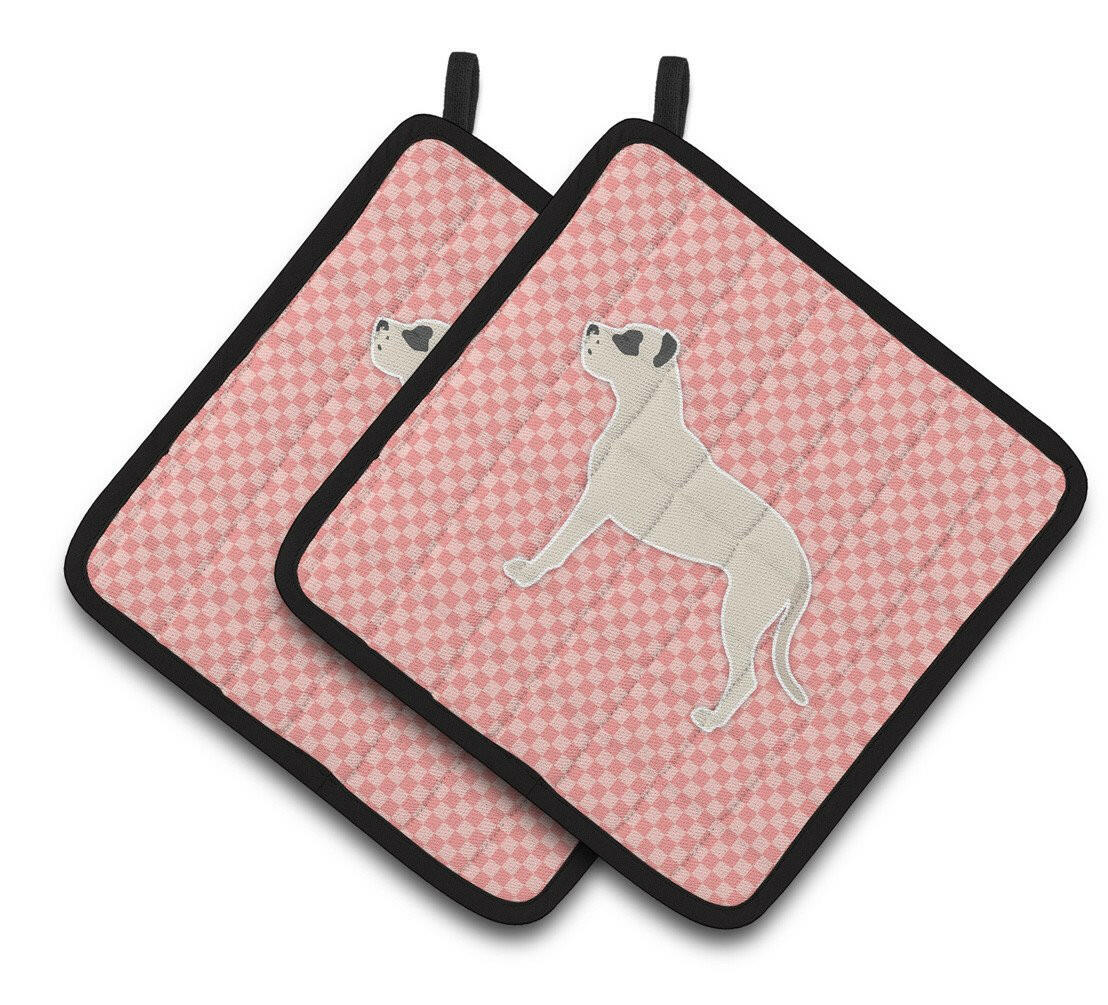 Dogo Argentino Checkerboard Pink Pair of Pot Holders BB3667PTHD by Caroline&#39;s Treasures