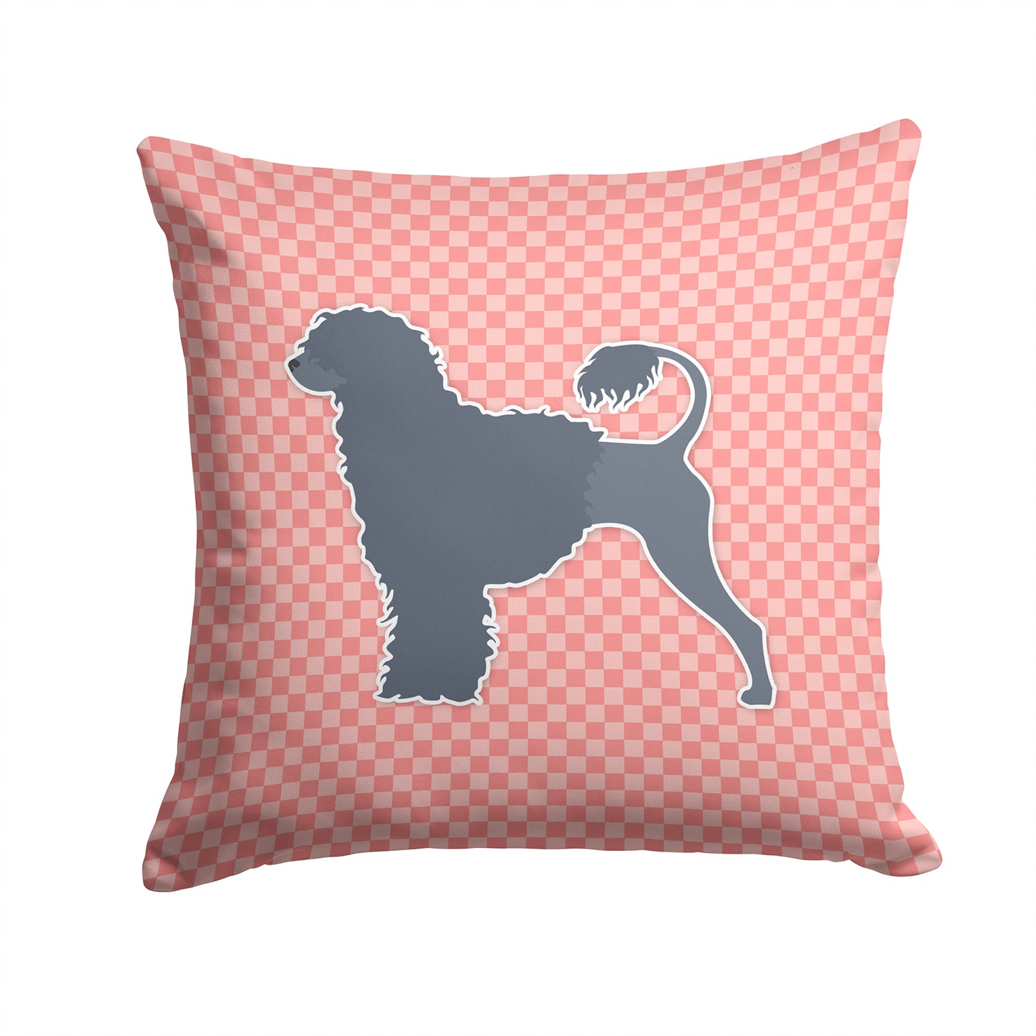 Portuguese Water Dog Checkerboard Pink Fabric Decorative Pillow BB3668PW1414 - the-store.com