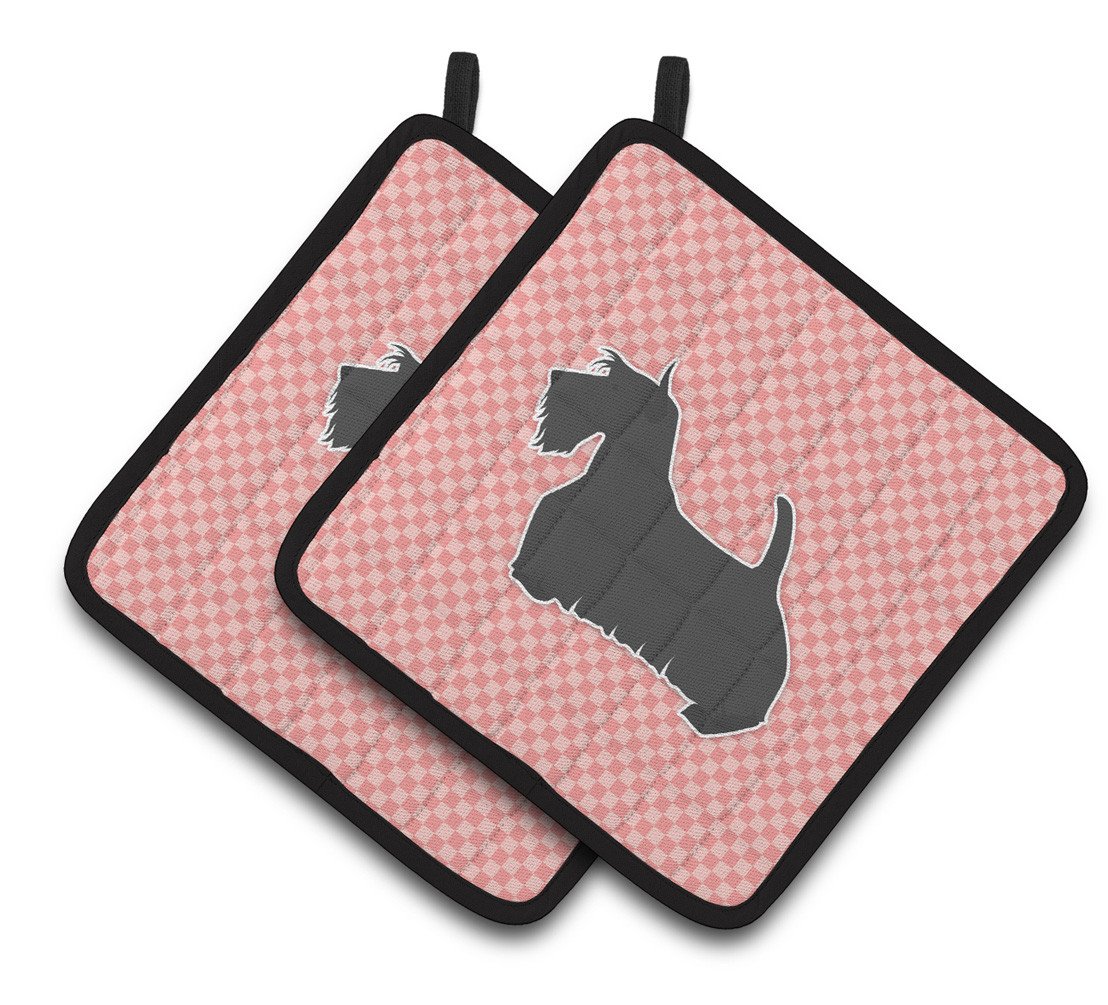 Scottish Terrier Checkerboard Pink Pair of Pot Holders BB3669PTHD by Caroline's Treasures