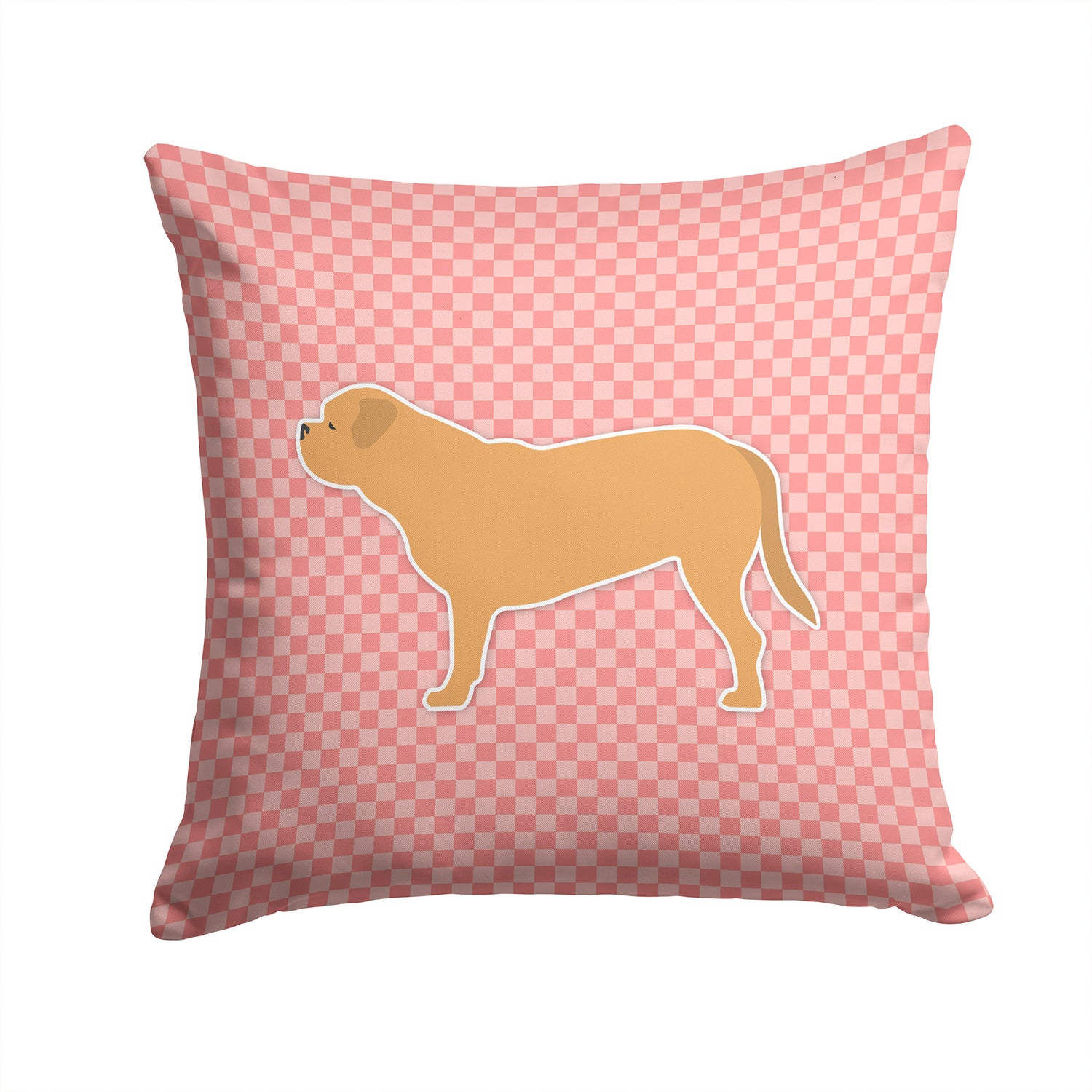 Dogue de Bordeaux Checkerboard Pink Fabric Decorative Pillow BB3670PW1414 - the-store.com