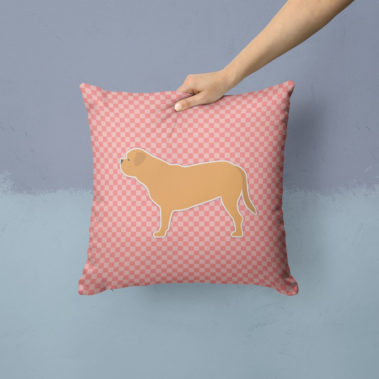Dogue de Bordeaux Checkerboard Pink Fabric Decorative Pillow BB3670PW1414 - the-store.com