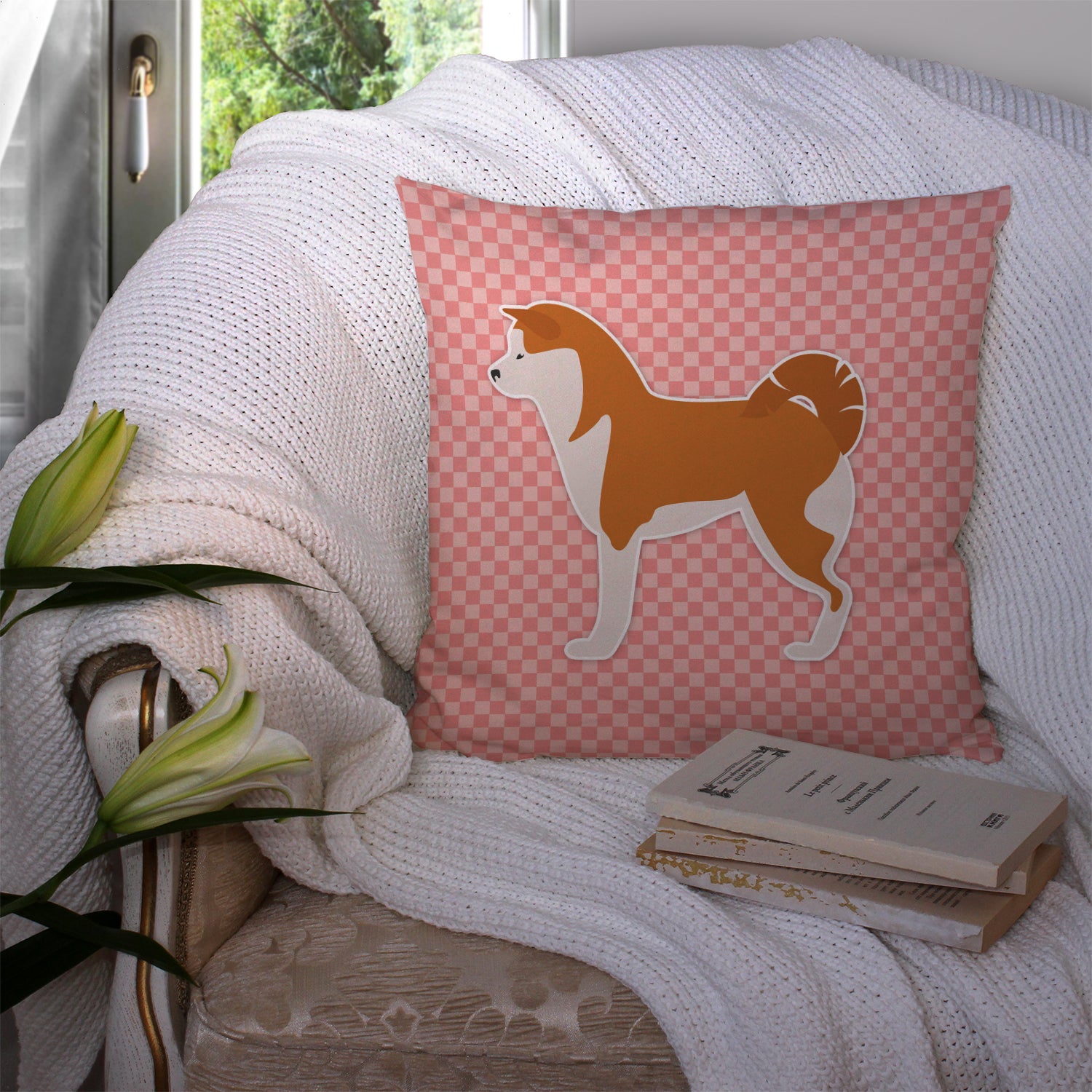 Akita Checkerboard Pink Fabric Decorative Pillow BB3672PW1414 - the-store.com