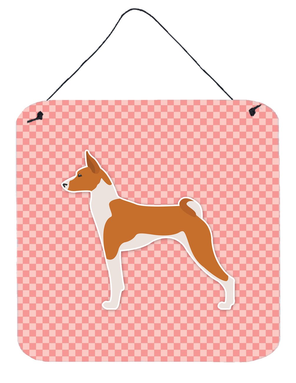Basenji Checkerboard Pink Wall or Door Hanging Prints BB3674DS66 by Caroline&#39;s Treasures