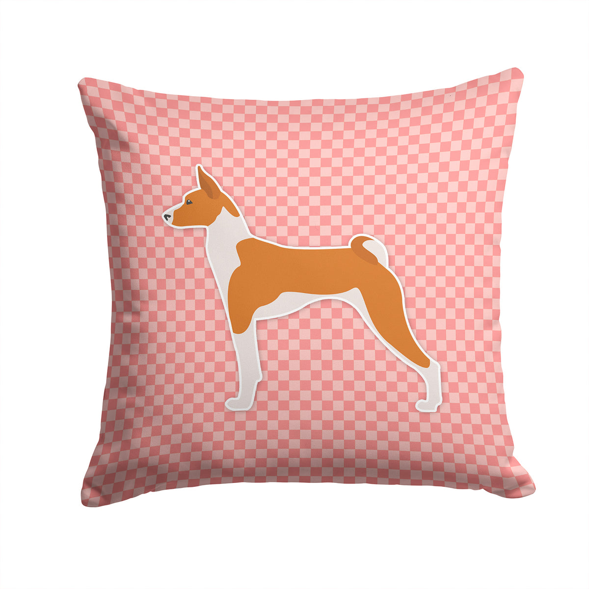 Basenji Checkerboard Pink Fabric Decorative Pillow BB3674PW1414 - the-store.com