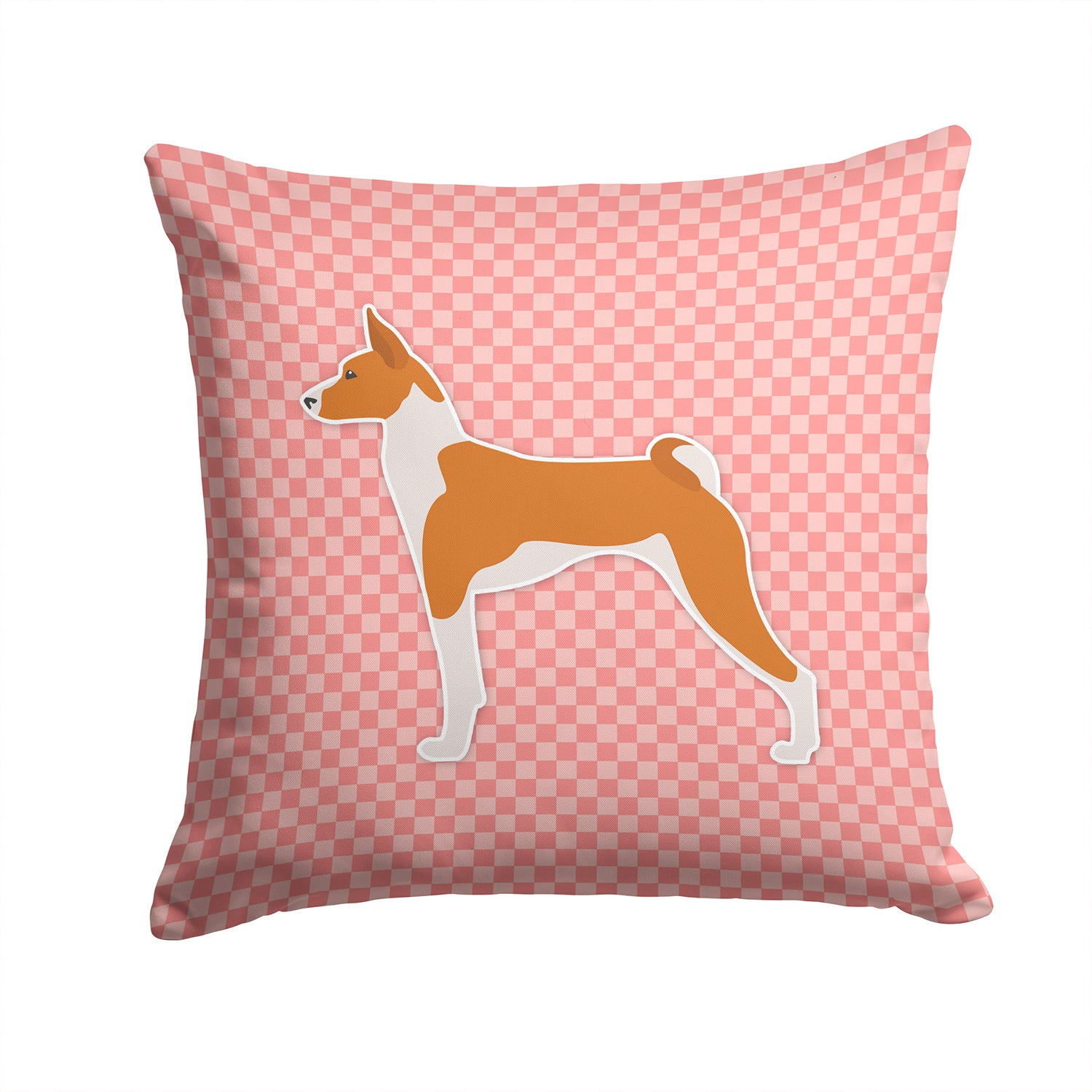 Basenji Checkerboard Pink Fabric Decorative Pillow BB3674PW1414 - the-store.com