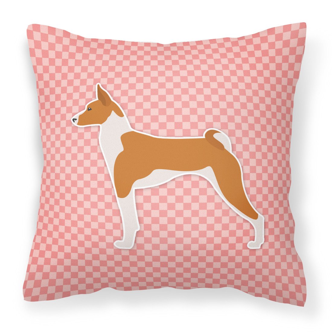 Basenji Checkerboard Pink Fabric Decorative Pillow BB3674PW1818 by Caroline&#39;s Treasures