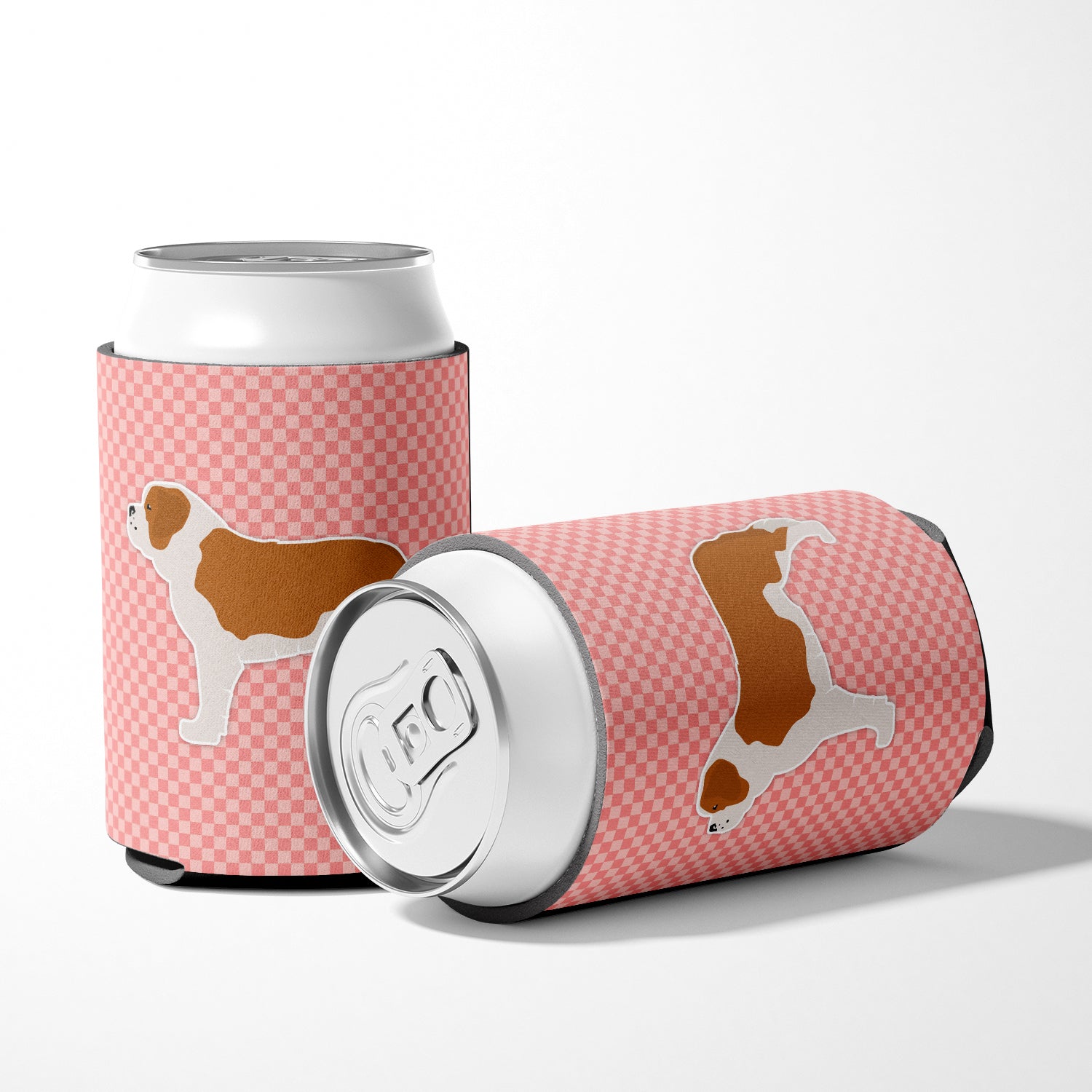 Saint Bernard Checkerboard Pink Can or Bottle Hugger BB3676CC