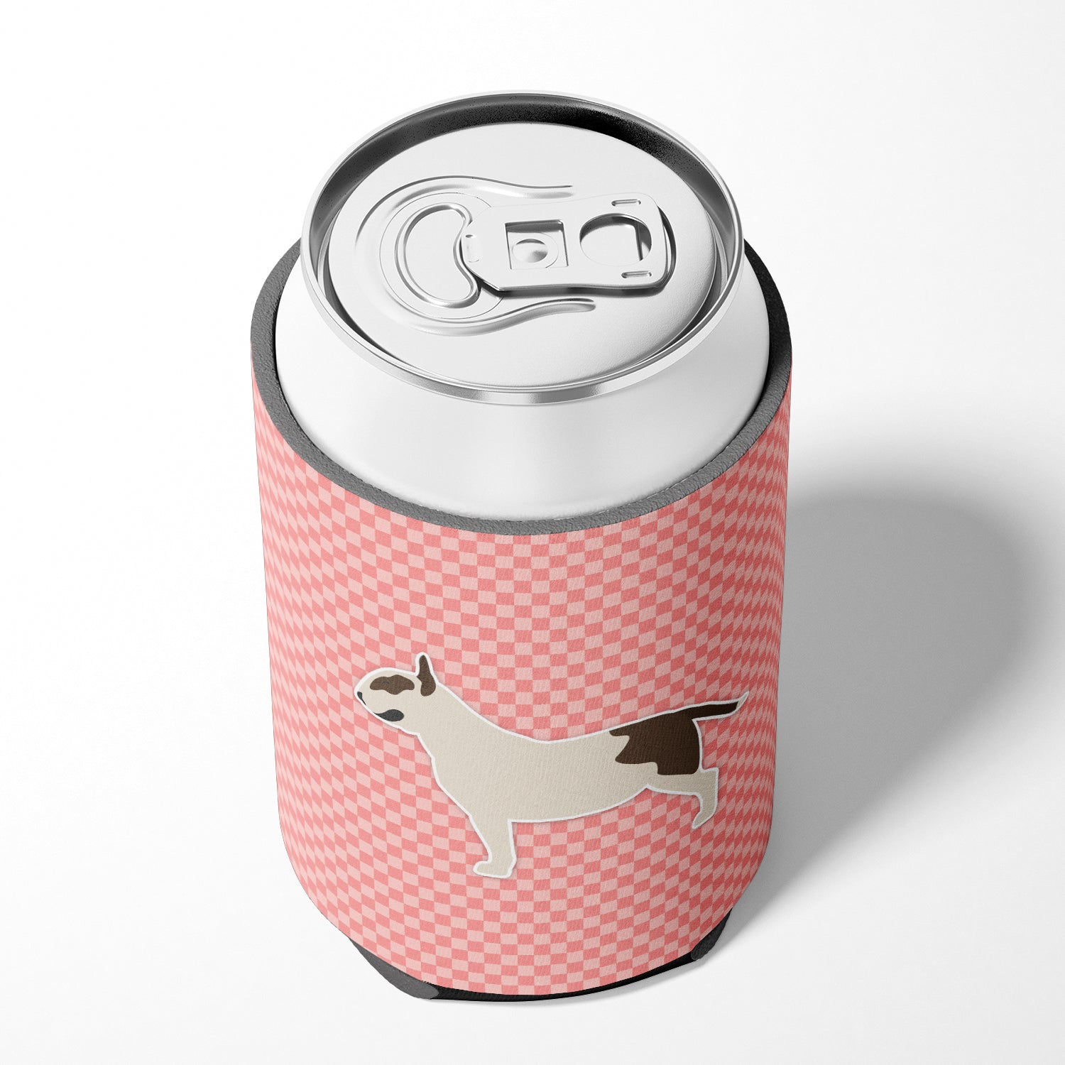 Bull Terrier Checkerboard Pink Can or Bottle Hugger BB3678CC