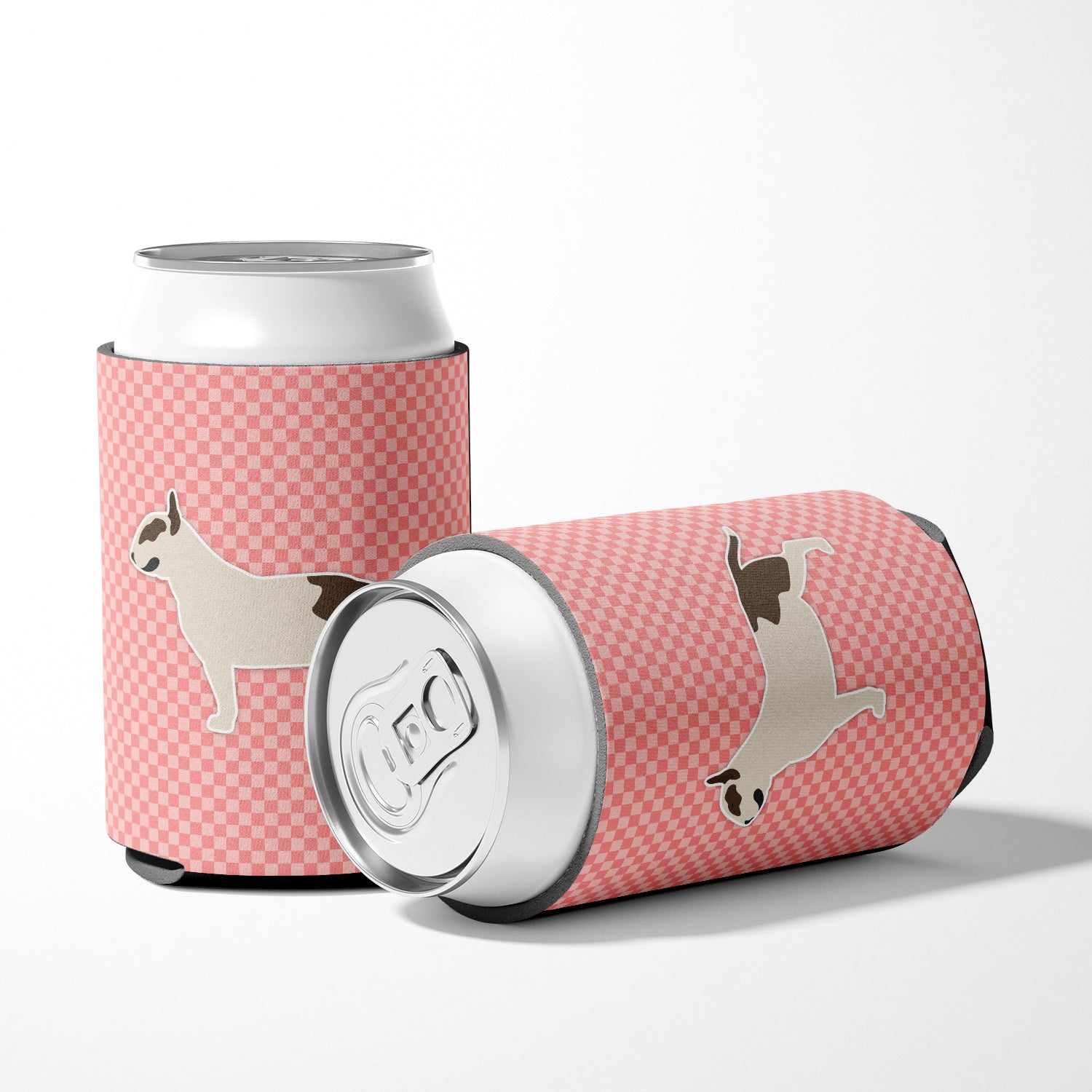 Bull Terrier Checkerboard Pink Can or Bottle Hugger BB3678CC