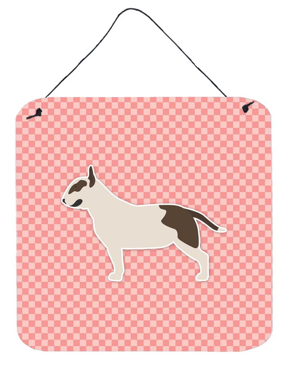 Bull Terrier Checkerboard Pink Wall or Door Hanging Prints BB3678DS66 by Caroline&#39;s Treasures