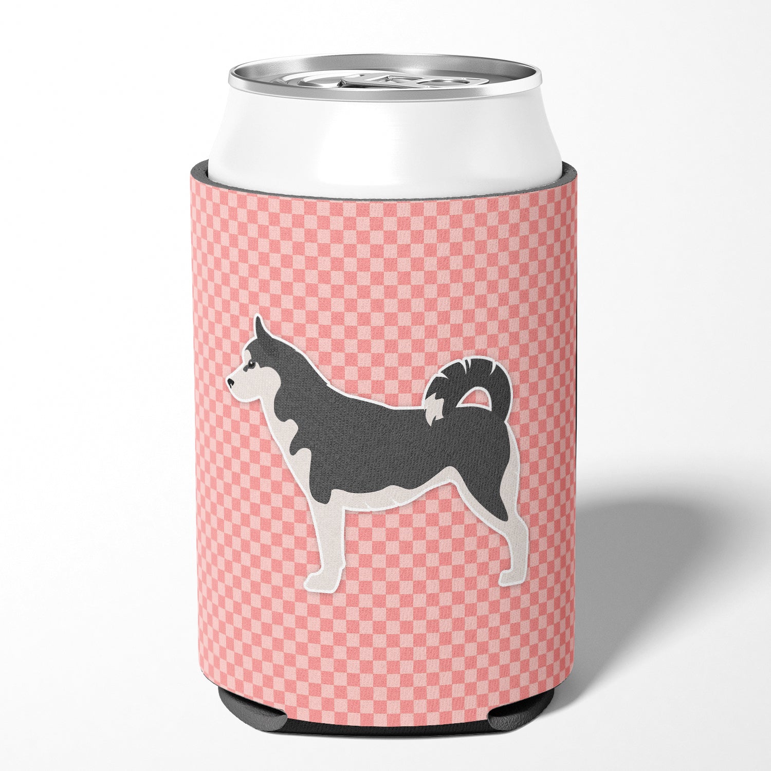 Siberian Husky Checkerboard Pink Can or Bottle Hugger BB3680CC