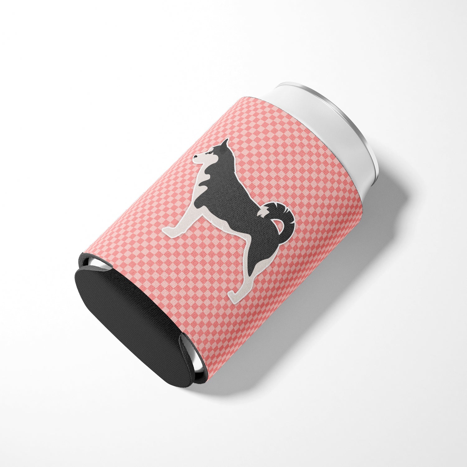 Siberian Husky Checkerboard Pink Can or Bottle Hugger BB3680CC