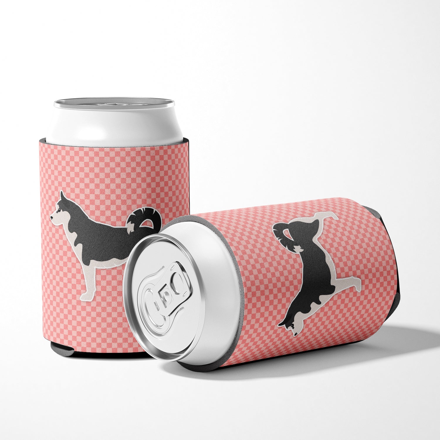 Siberian Husky Checkerboard Pink Can or Bottle Hugger BB3680CC  the-store.com.