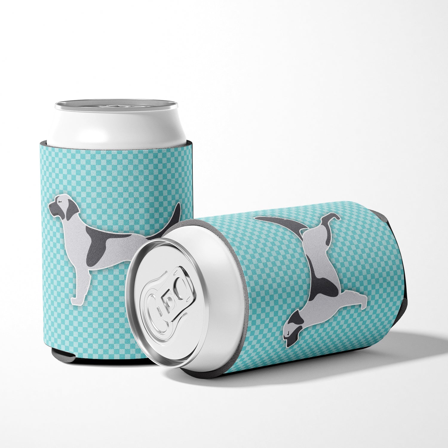 English Setter  Checkerboard Blue Can or Bottle Hugger BB3681CC