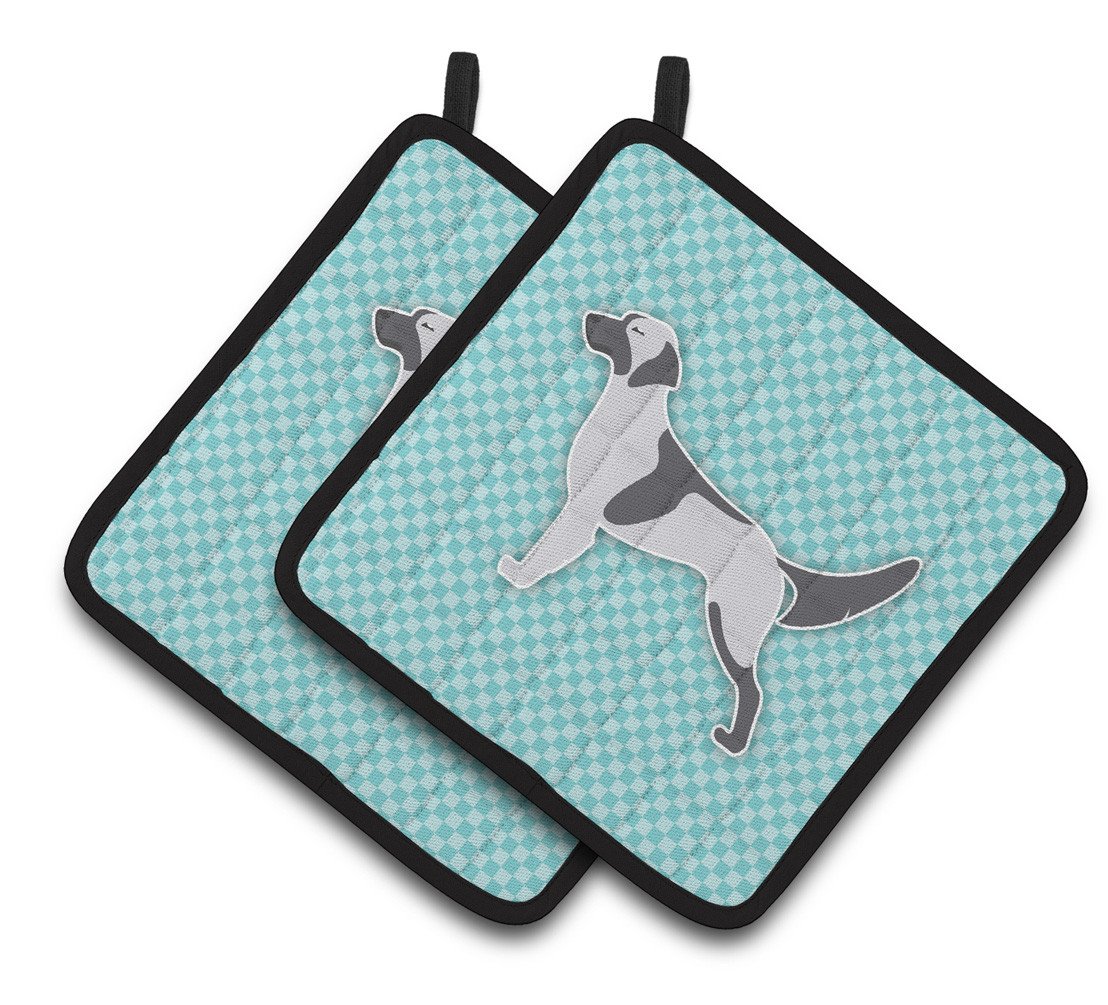 English Setter  Checkerboard Blue Pair of Pot Holders BB3681PTHD by Caroline's Treasures