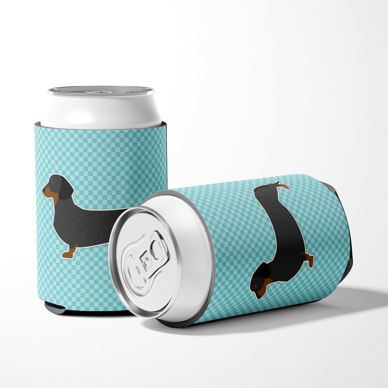 Dachshund  Checkerboard Blue Can or Bottle Hugger BB3682CC  the-store.com.