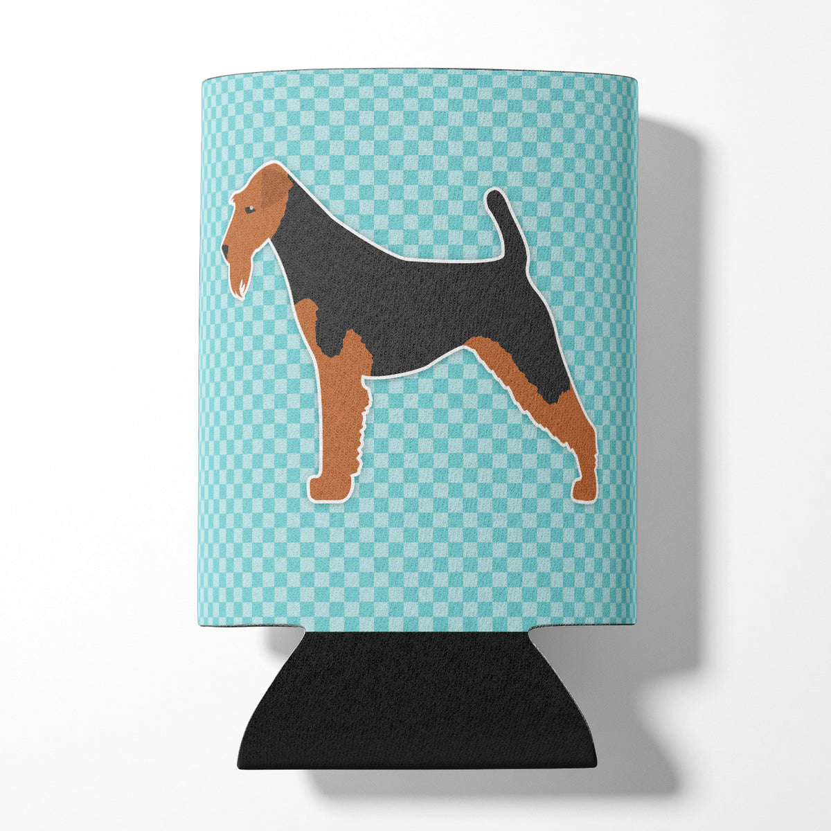 Welsh Terrier  Checkerboard Blue Can or Bottle Hugger BB3685CC