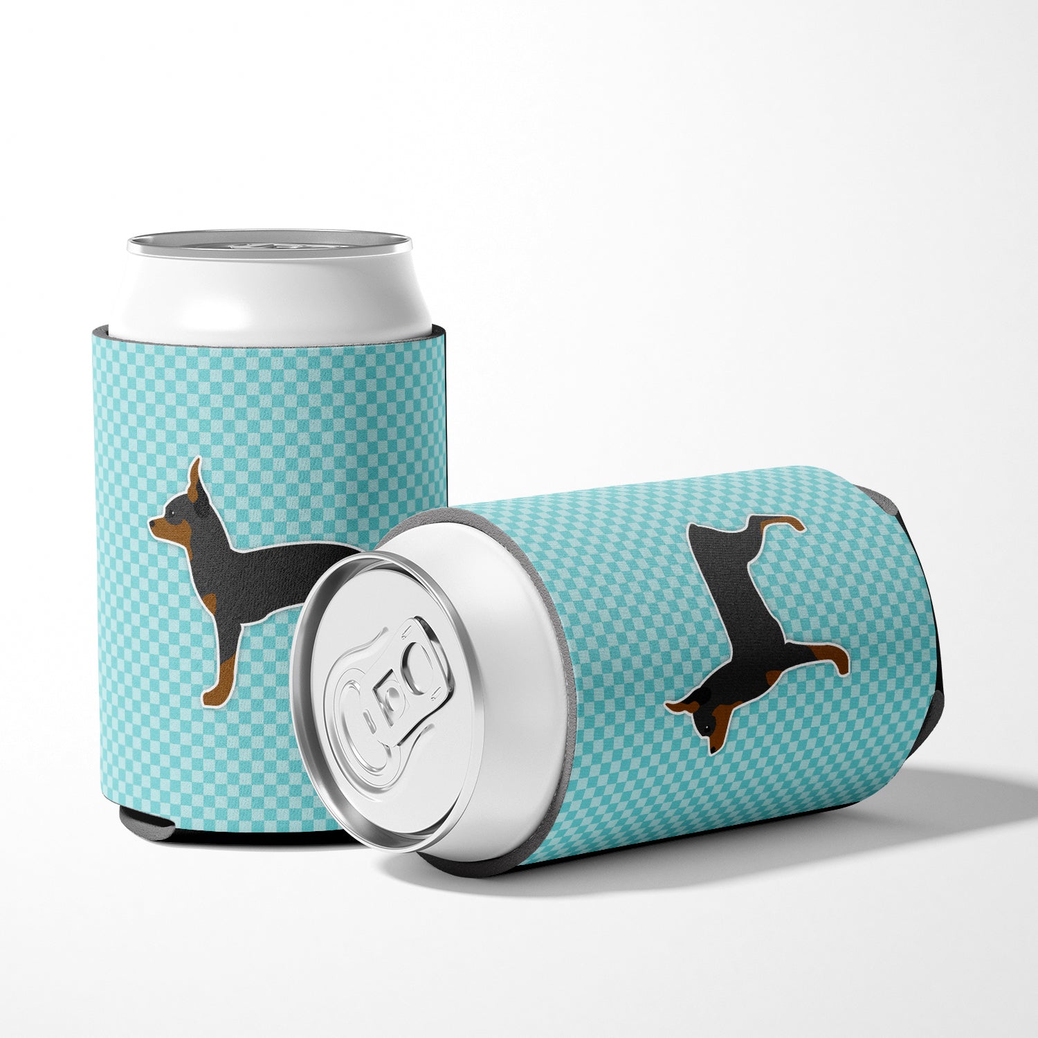 Toy Fox Terrier  Checkerboard Blue Can or Bottle Hugger BB3687CC  the-store.com.