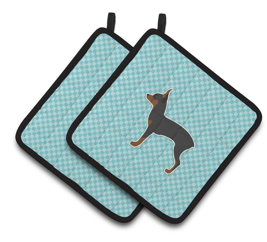 Toy Fox Terrier  Checkerboard Blue Pair of Pot Holders BB3687PTHD by Caroline&#39;s Treasures