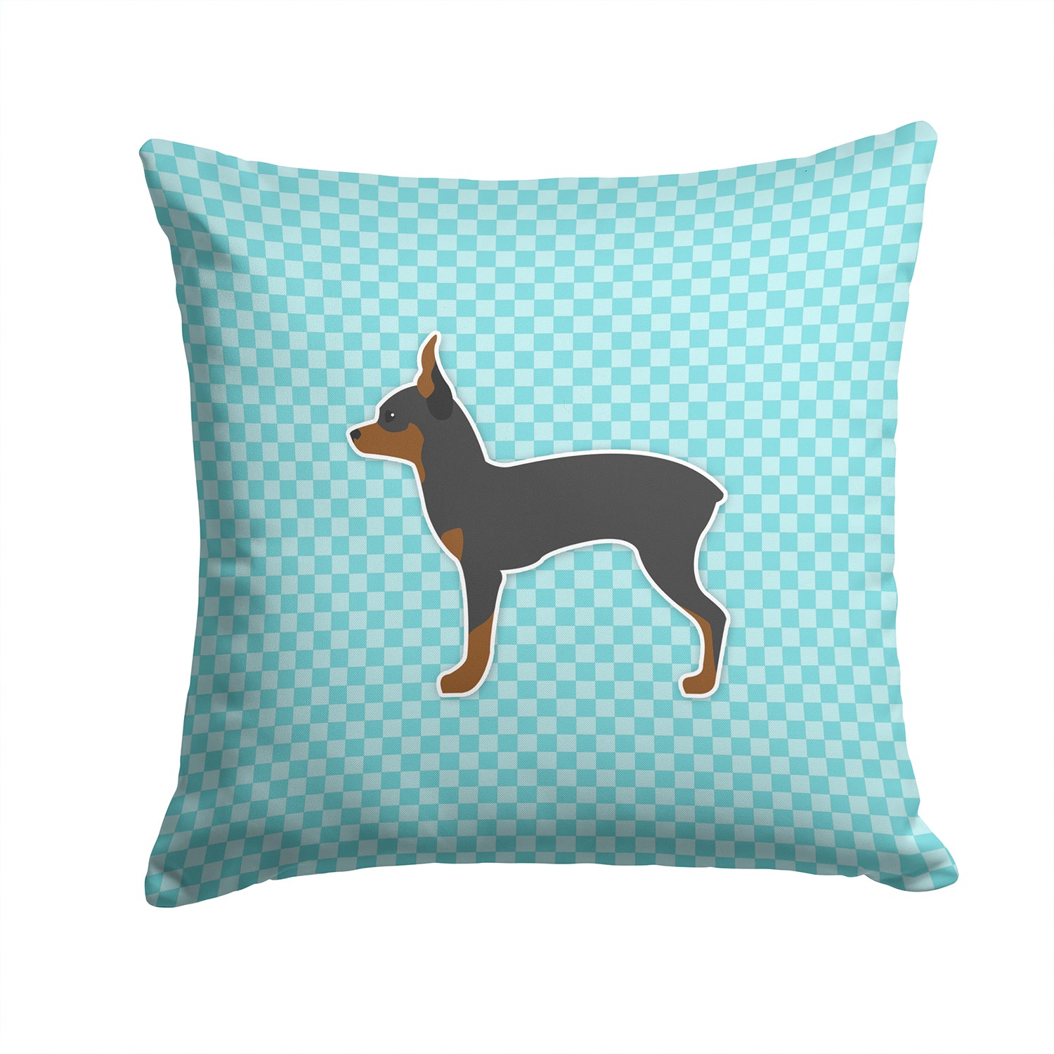 Toy Fox Terrier  Checkerboard Blue Fabric Decorative Pillow BB3687PW1414 - the-store.com