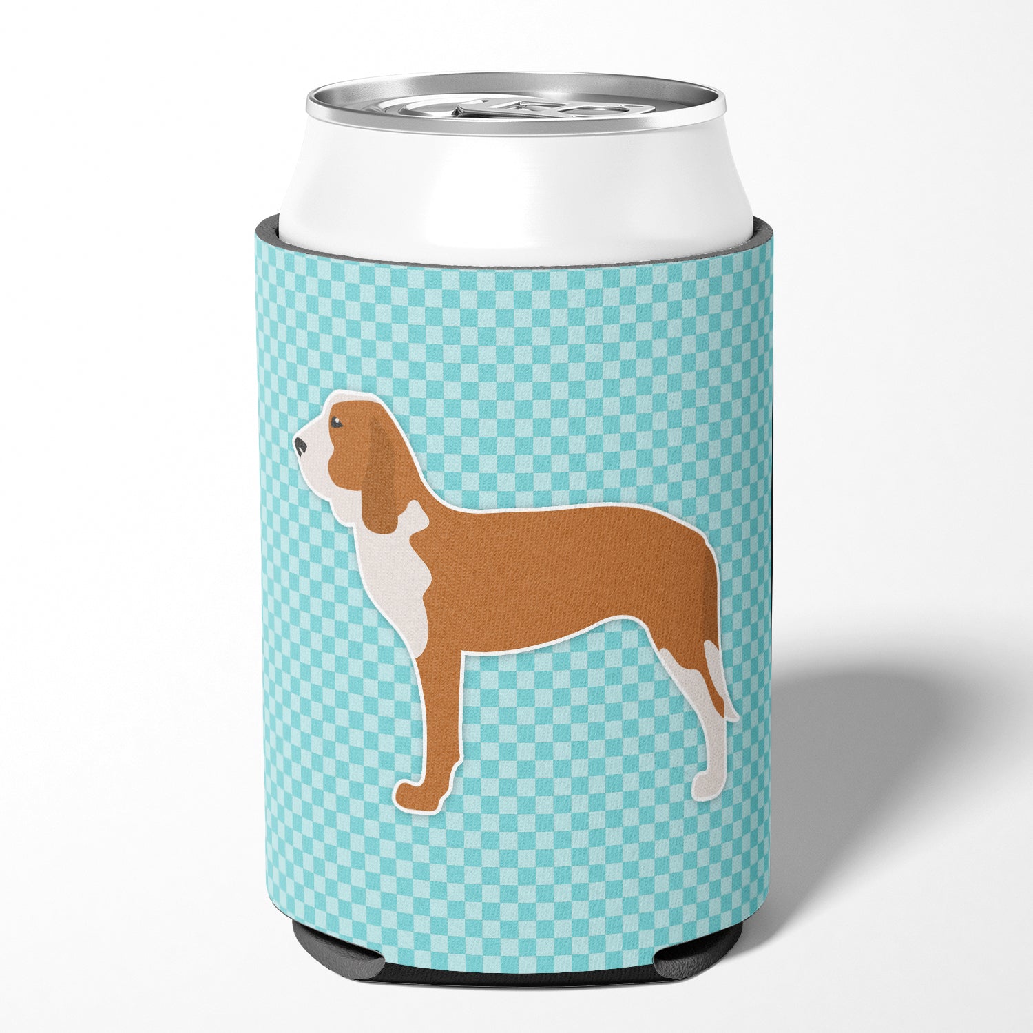 Spanish Hound  Checkerboard Blue Can or Bottle Hugger BB3691CC  the-store.com.