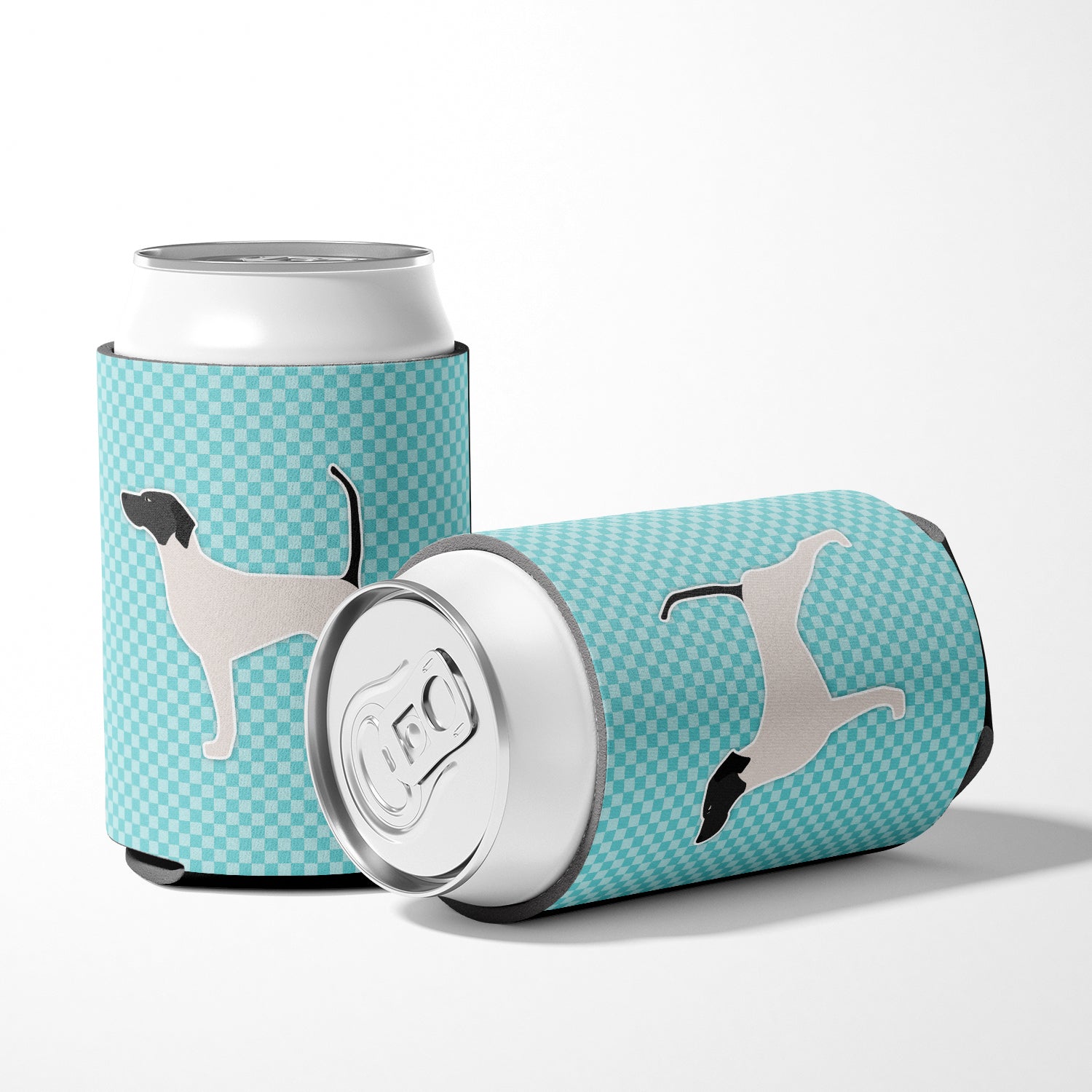 English Pointer  Checkerboard Blue Can or Bottle Hugger BB3695CC