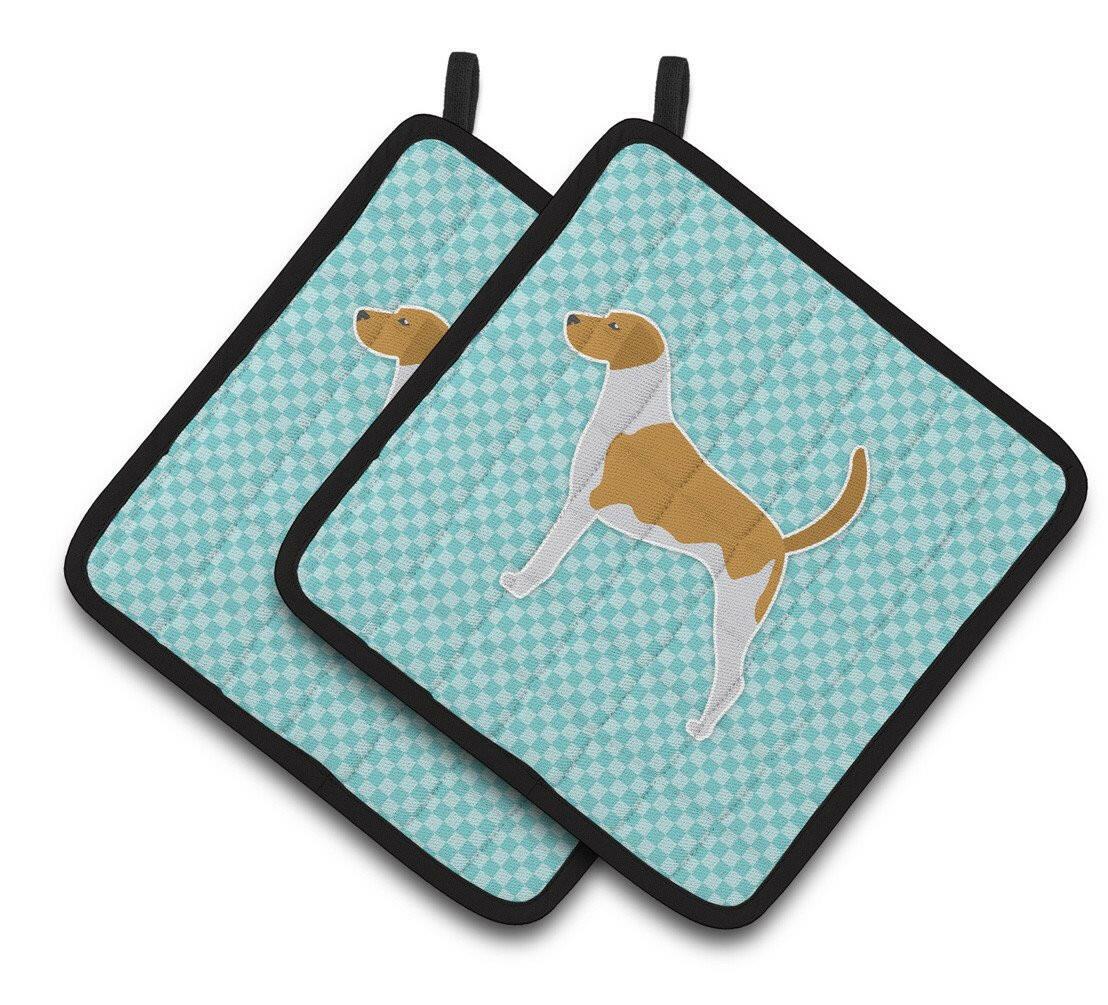 American Foxhound  Checkerboard Blue Pair of Pot Holders BB3698PTHD by Caroline&#39;s Treasures