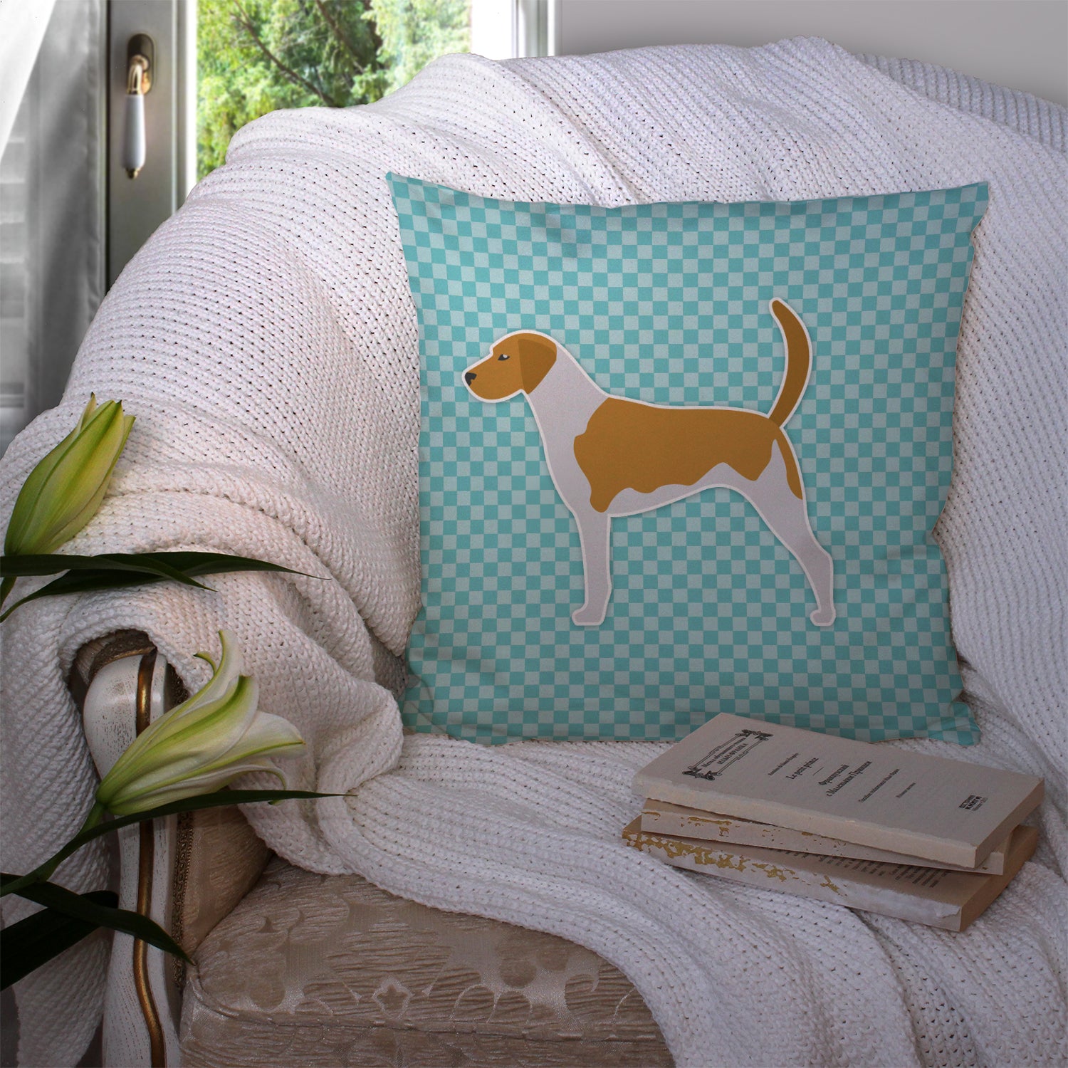 American Foxhound  Checkerboard Blue Fabric Decorative Pillow BB3698PW1414 - the-store.com