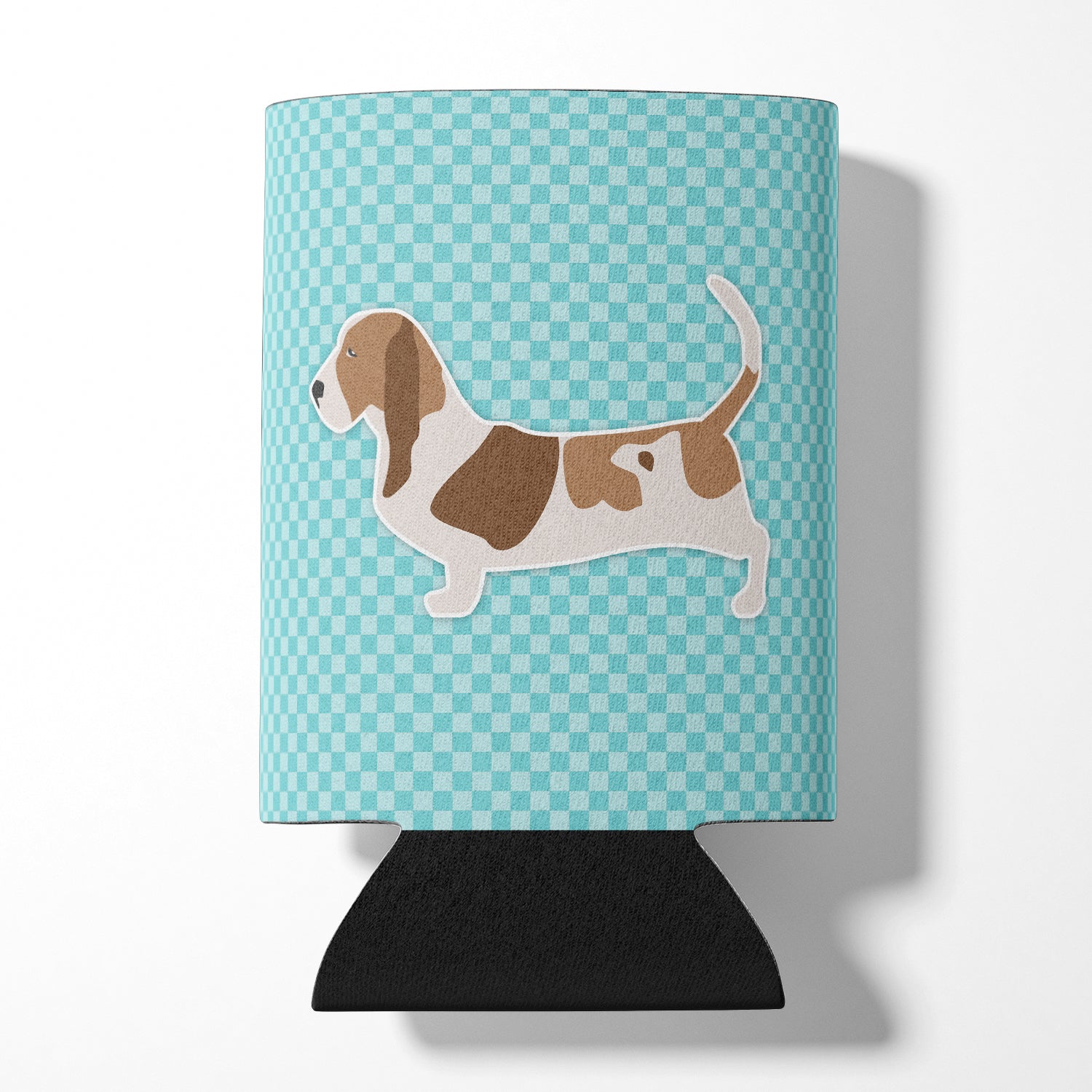 Basset Hound  Checkerboard Blue Can or Bottle Hugger BB3702CC  the-store.com.