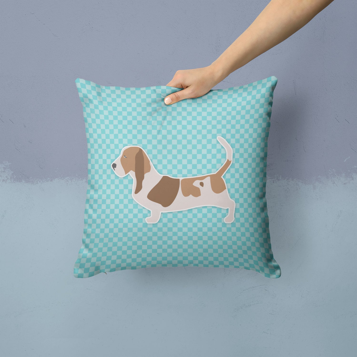 Basset Hound  Checkerboard Blue Fabric Decorative Pillow BB3702PW1414 - the-store.com