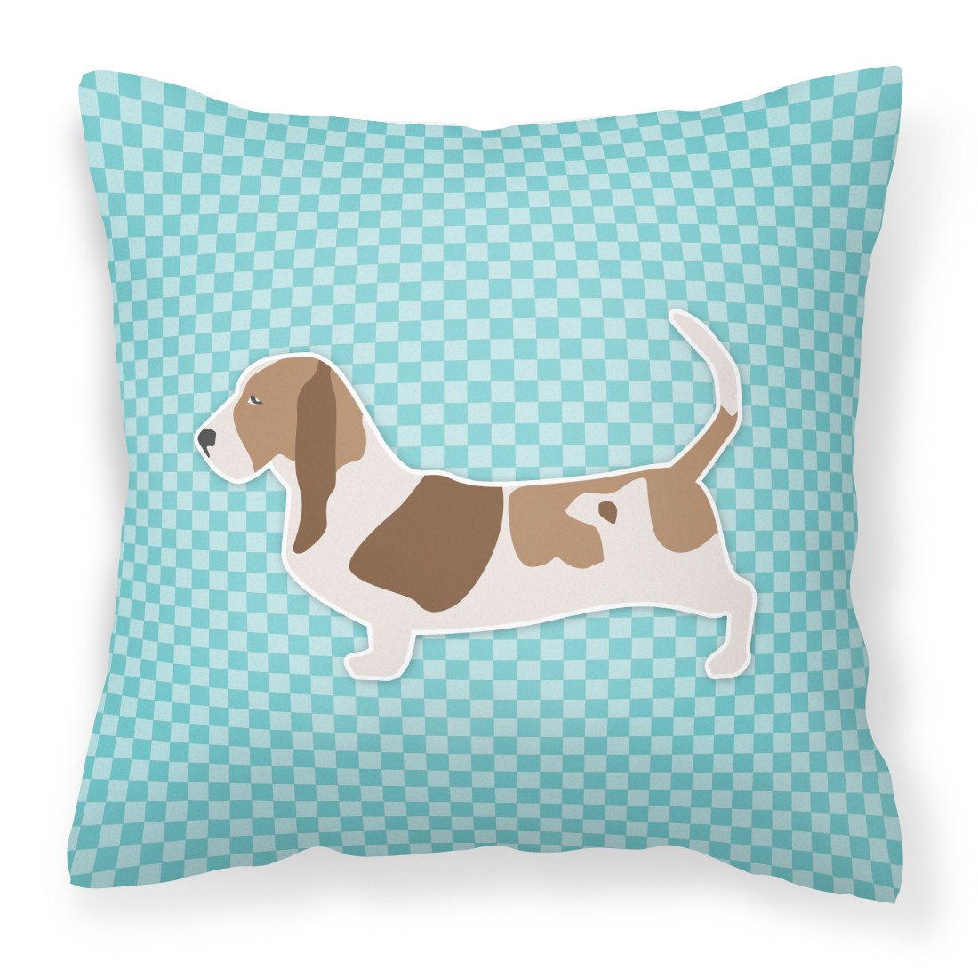 Basset Hound  Checkerboard Blue Fabric Decorative Pillow BB3702PW1818 by Caroline&#39;s Treasures