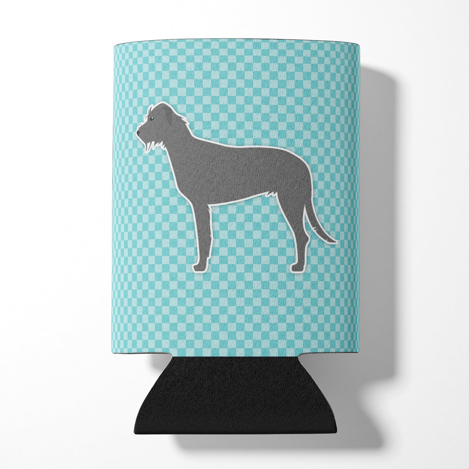 Irish Wolfhound  Checkerboard Blue Can or Bottle Hugger BB3703CC