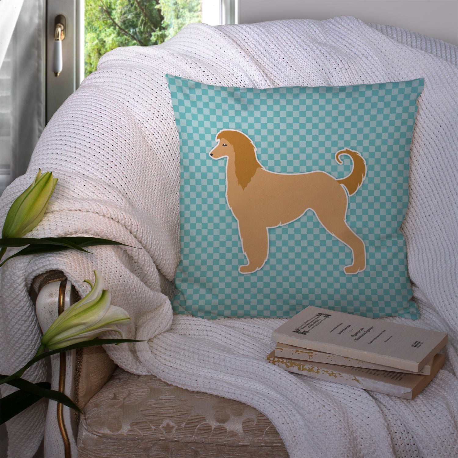 Afghan Hound  Checkerboard Blue Fabric Decorative Pillow BB3706PW1414 - the-store.com