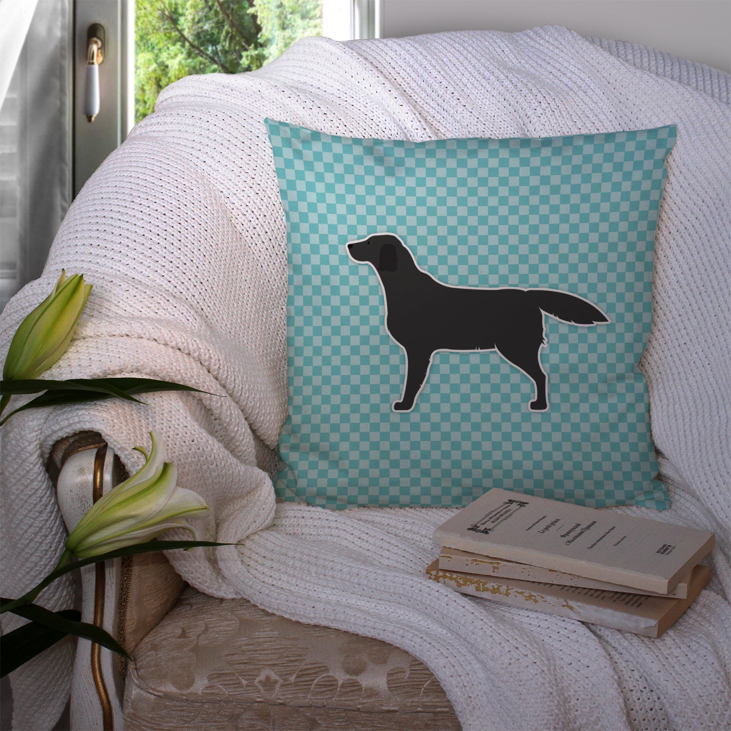 Black Labrador Retriever  Checkerboard Blue Fabric Decorative Pillow BB3708PW1414 - the-store.com