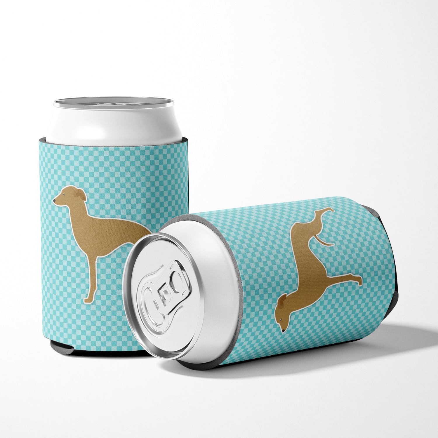Italian Greyhound Checkerboard Blue Can or Bottle Hugger BB3714CC