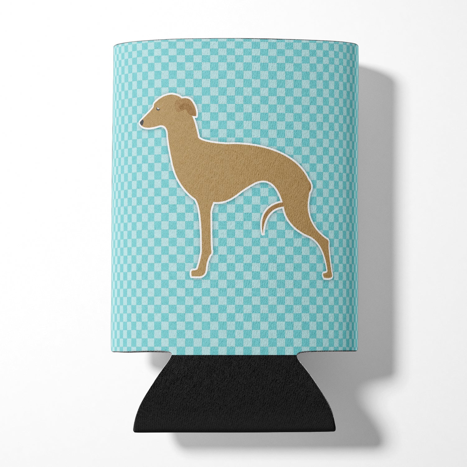 Italian Greyhound Checkerboard Blue Can or Bottle Hugger BB3714CC
