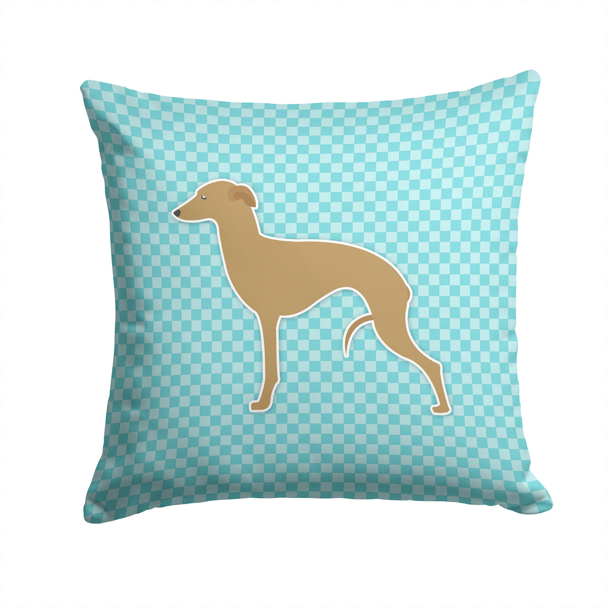 Italian Greyhound Checkerboard Blue Fabric Decorative Pillow BB3714PW1414 - the-store.com