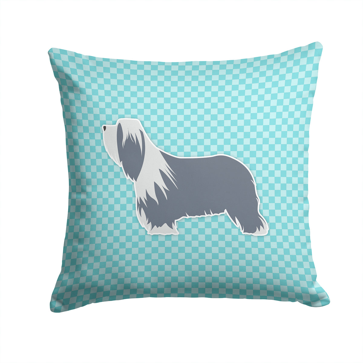 Bearded Collie Checkerboard Blue Fabric Decorative Pillow BB3717PW1414 - the-store.com