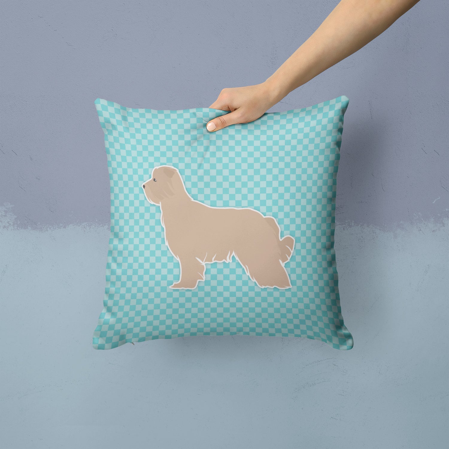 Pyrenean Shepherd Checkerboard Blue Fabric Decorative Pillow BB3718PW1414 - the-store.com
