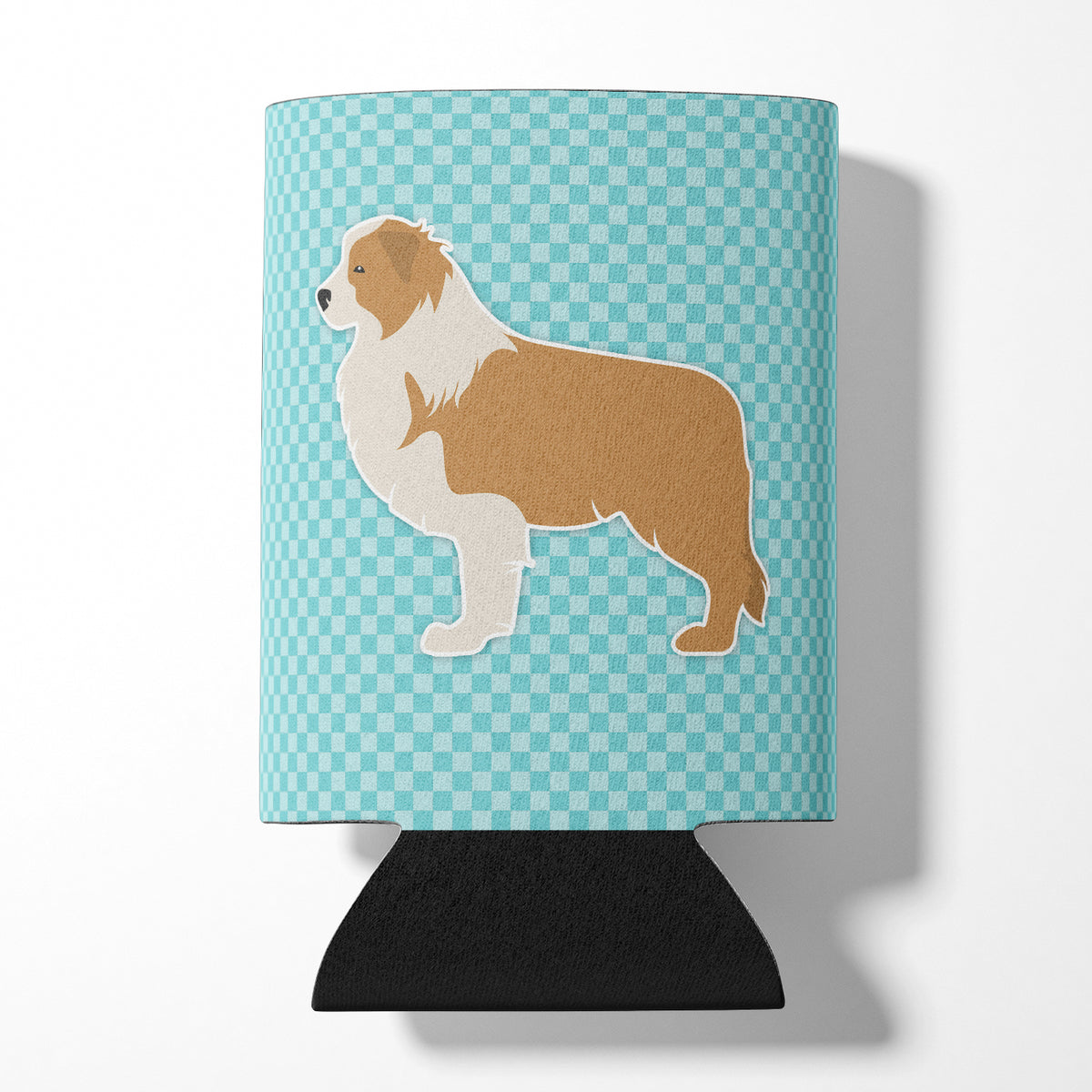 Red Border Collie Checkerboard Blue Can or Bottle Hugger BB3722CC
