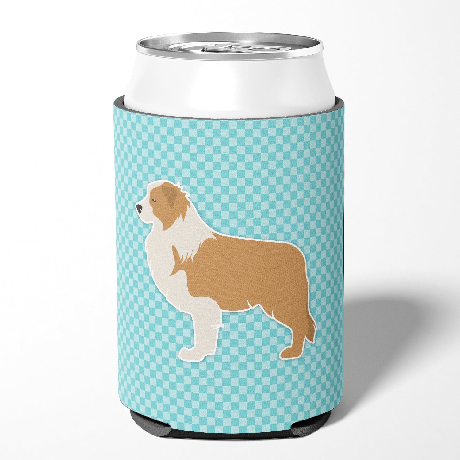 Red Border Collie Checkerboard Blue Can or Bottle Hugger BB3722CC  the-store.com.