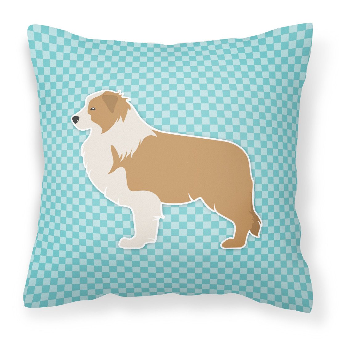 Red Border Collie Checkerboard Blue Fabric Decorative Pillow BB3722PW1818 by Caroline&#39;s Treasures