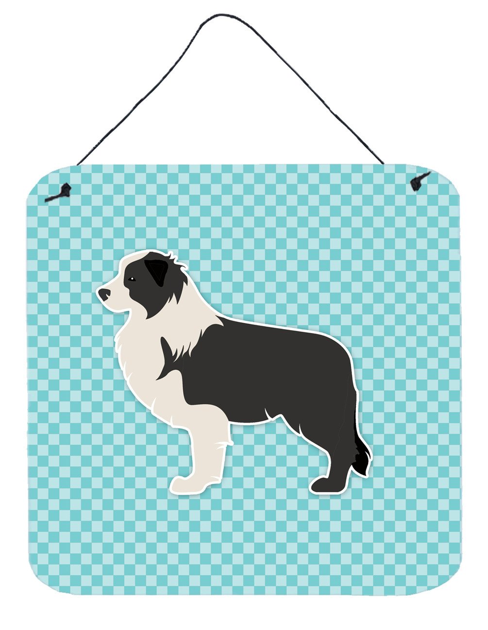 Black Border Collie Checkerboard Blue Wall or Door Hanging Prints BB3723DS66 by Caroline&#39;s Treasures