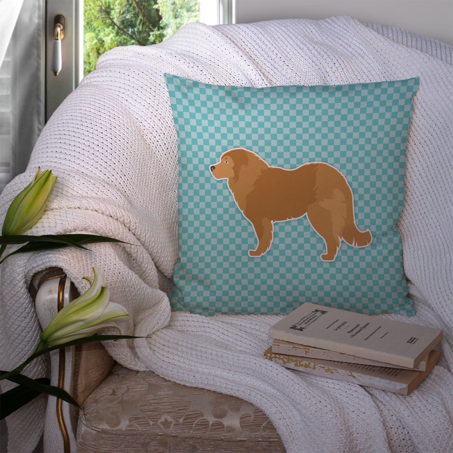 Caucasian Shepherd Dog Checkerboard Blue Fabric Decorative Pillow BB3725PW1414 - the-store.com