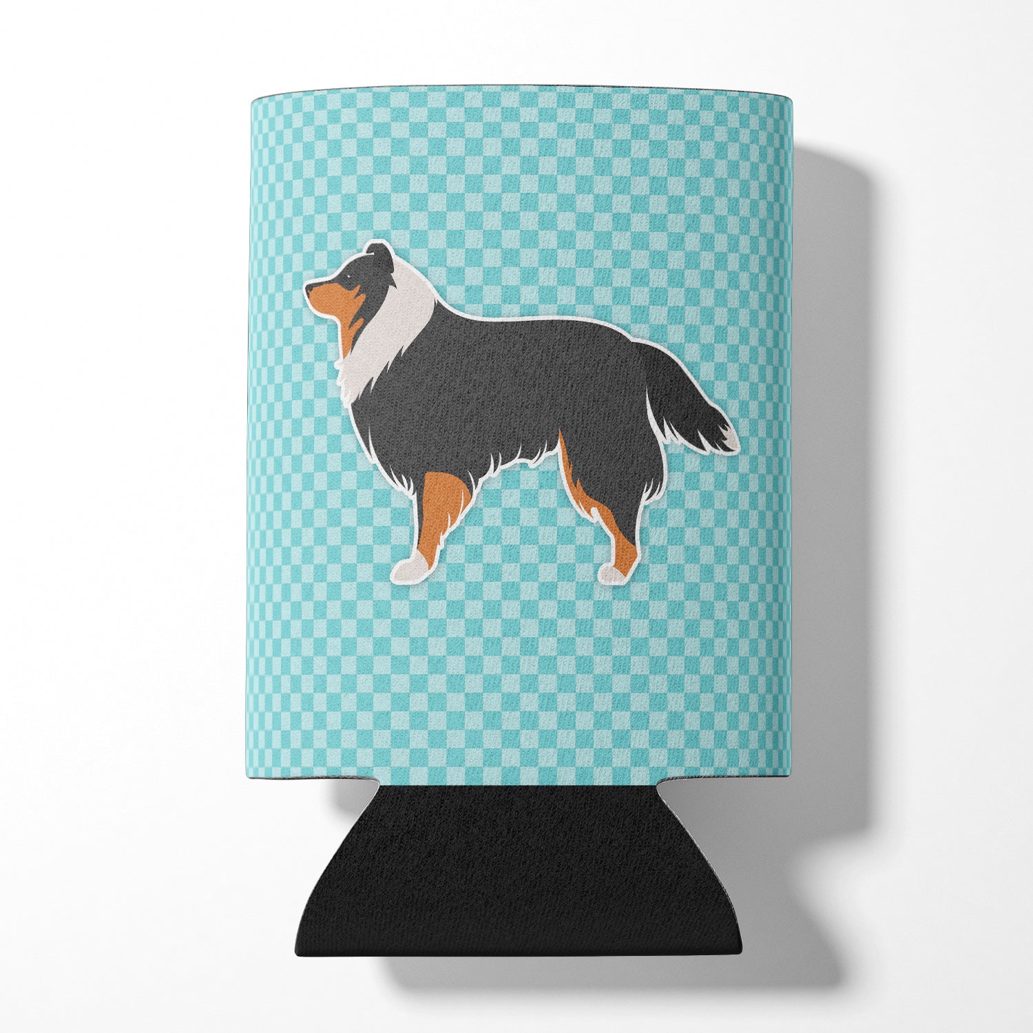 Sheltie/Shetland Sheepdog Checkerboard Blue Can or Bottle Hugger BB3730CC