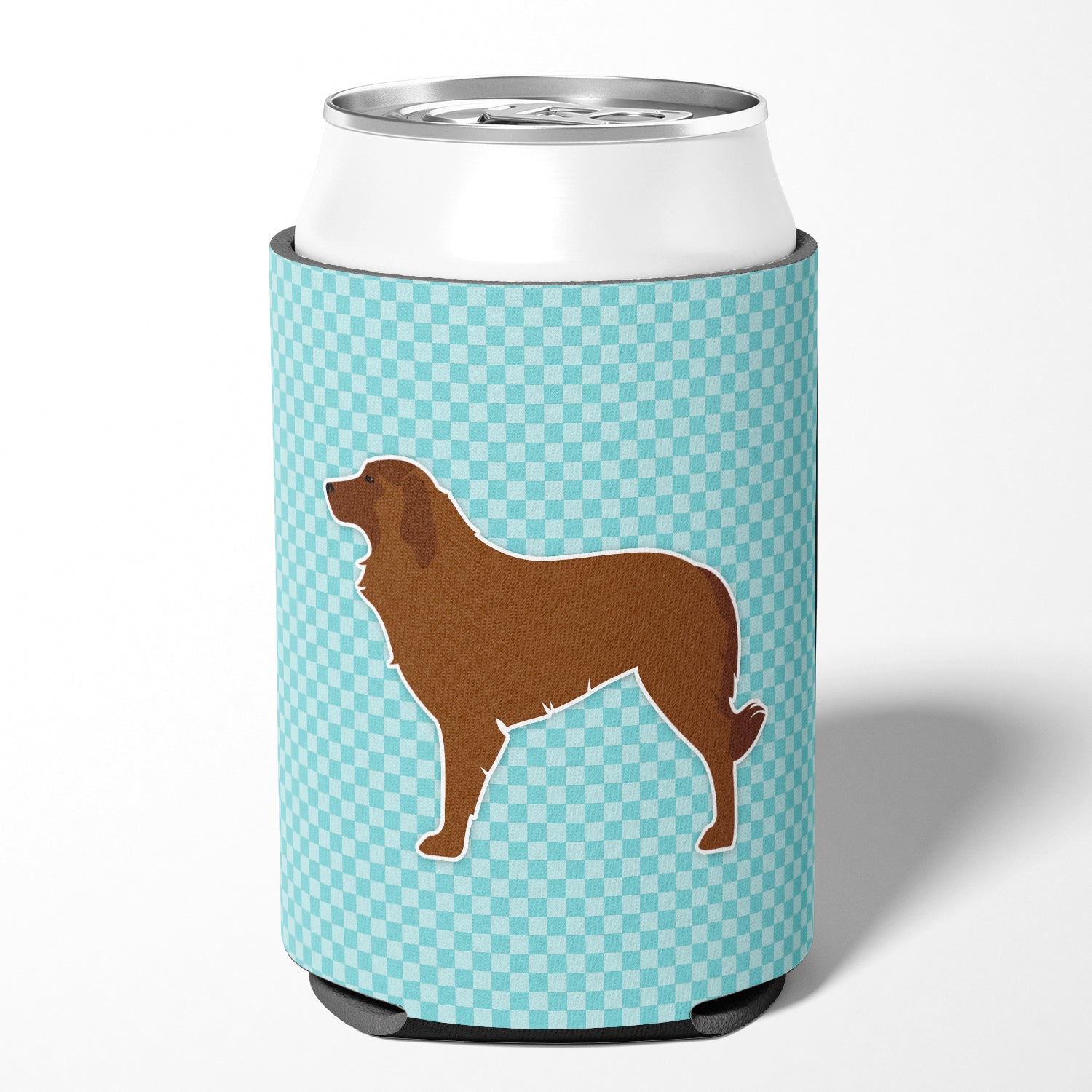 Portuguese Sheepdog Dog Checkerboard Blue Can or Bottle Hugger BB3731CC