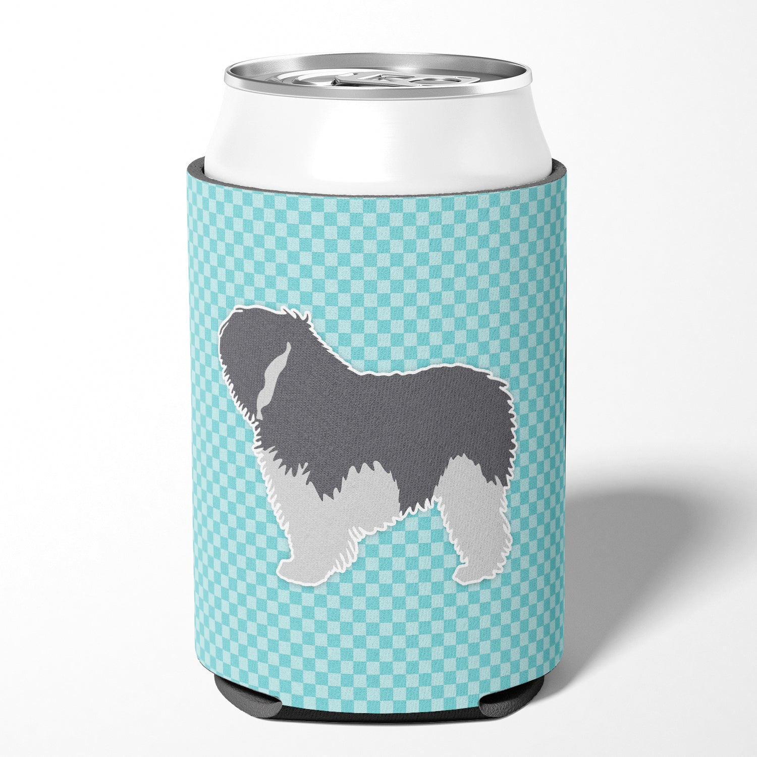 Polish Lowland Sheepdog Dog Checkerboard Blue Can or Bottle Hugger BB3732CC