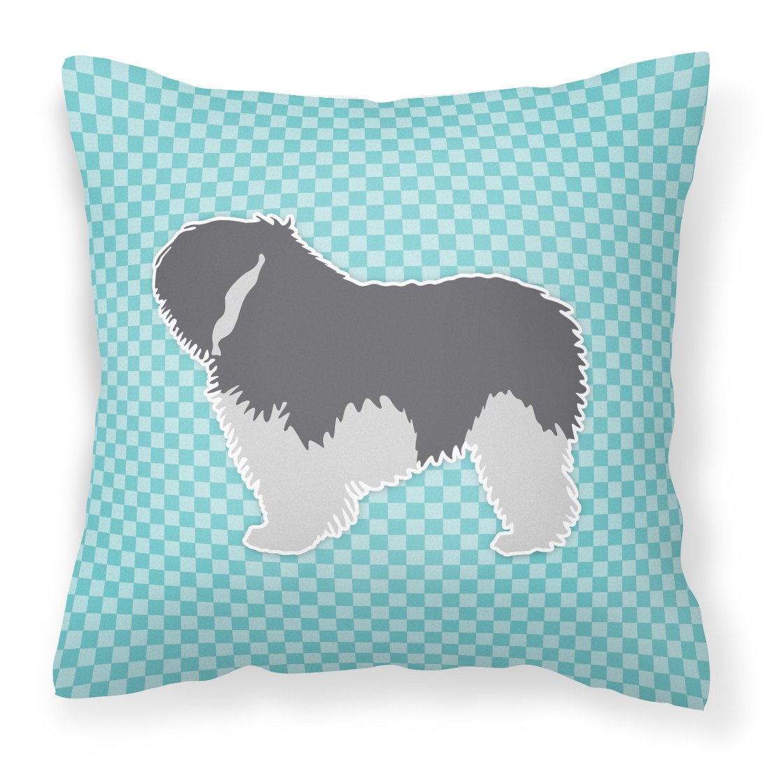 Polish Lowland Sheepdog Dog Checkerboard Blue Fabric Decorative Pillow BB3732PW1818 by Caroline&#39;s Treasures