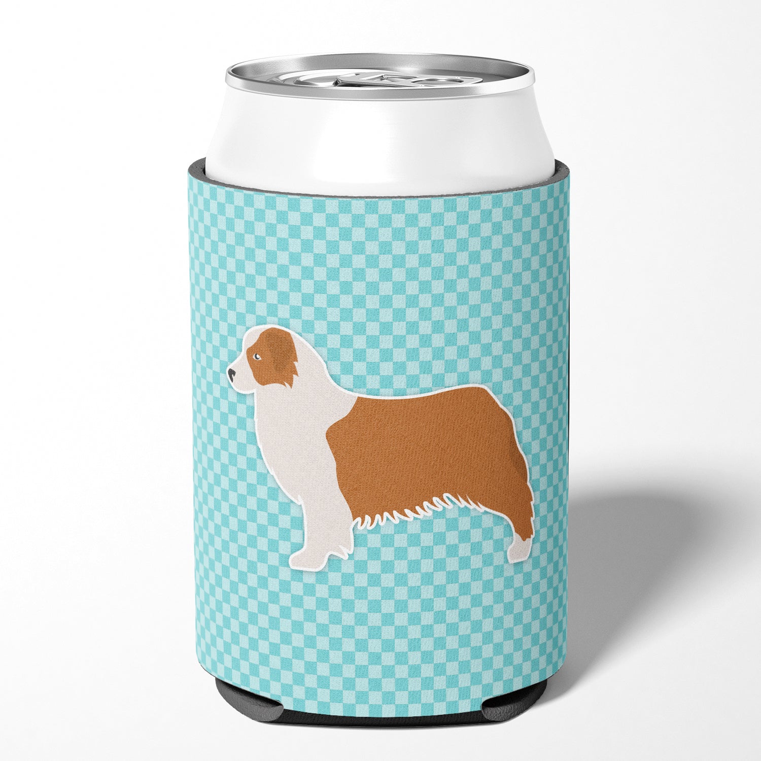 Australian Shepherd Dog Checkerboard Blue Can or Bottle Hugger BB3733CC